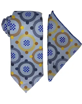 Bruno Conte Geometric Circle Tie and Handkerchief - Powder Blue