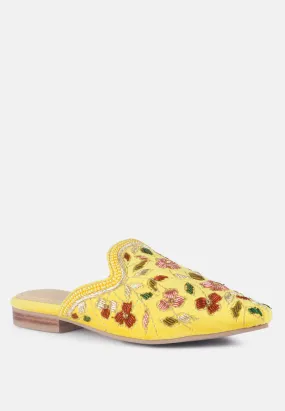 MARCELLA Yellow Embroidered Mules