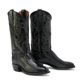 13" Black Ostrich Leg Cowboy Boot