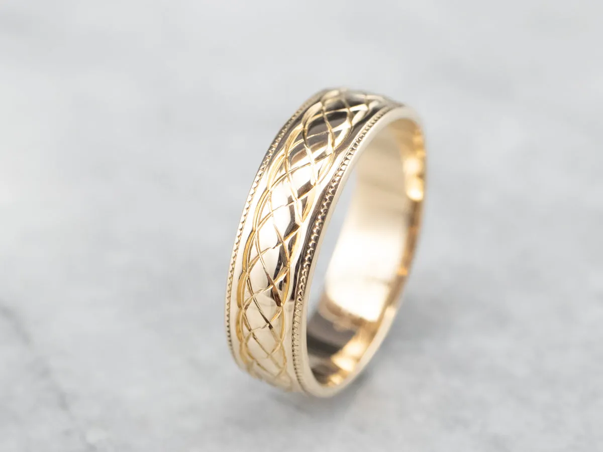 14K Gold Quilted Patterned Wedding Band