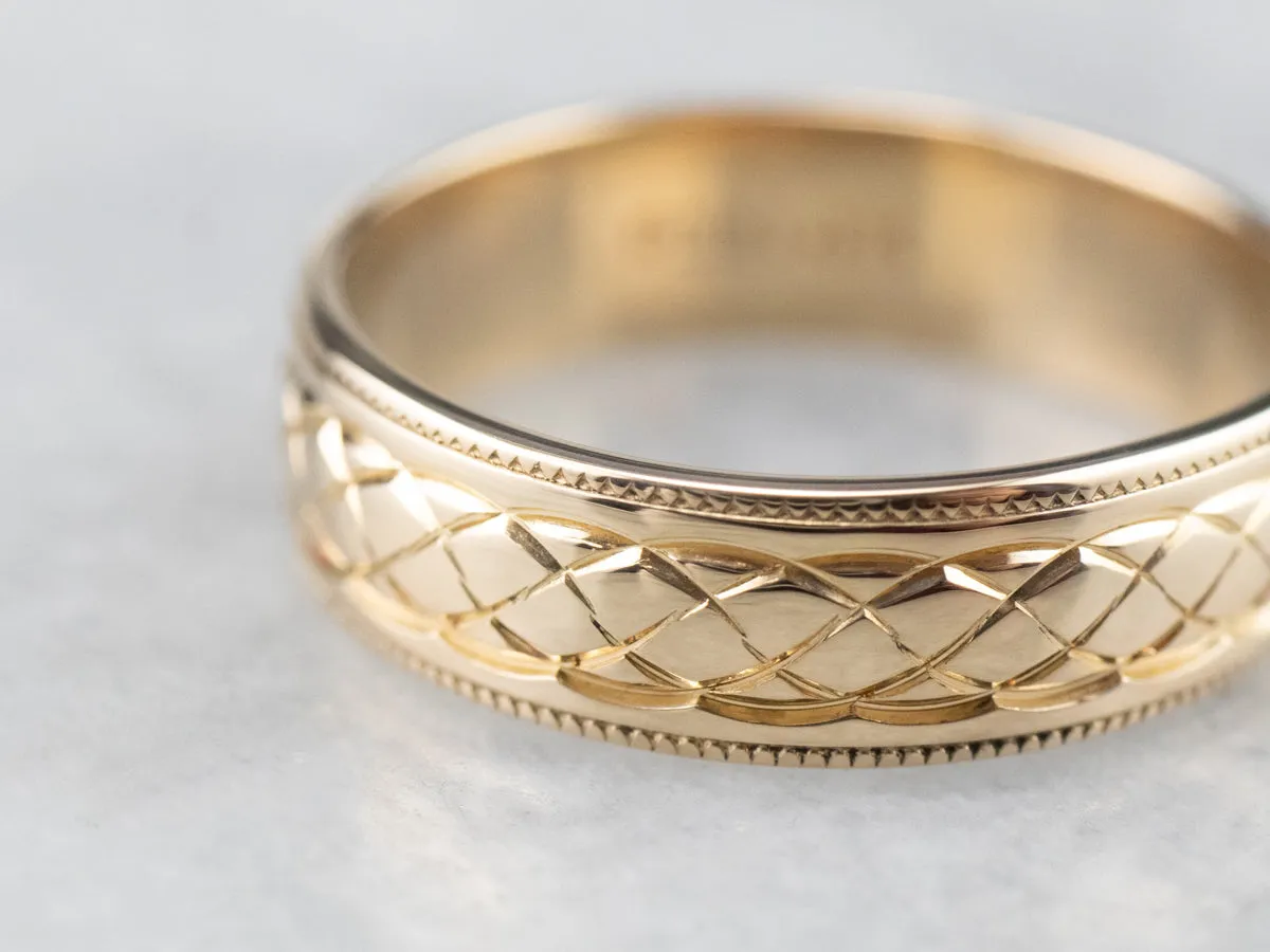 14K Gold Quilted Patterned Wedding Band