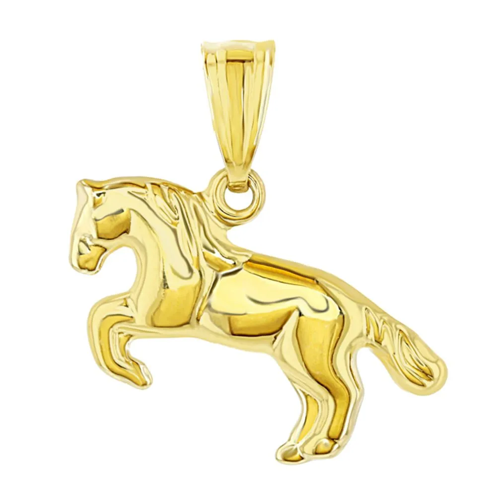 14k Polished Yellow Gold Running Horse Charm Animal Pendant Necklace