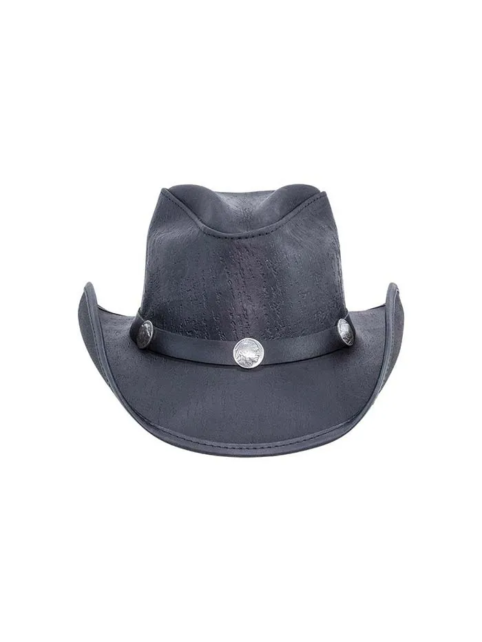 American Hat Makers CYCLONE Buffalo Band Leather Hat Black