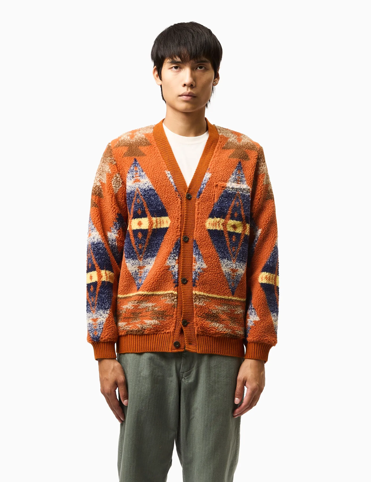 Beams Plus Boa Cardigan (Jacquard) - Orange