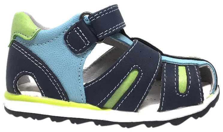 BKO Boy's Eagle II Navy and Green Canvas Single Hook and Loop Strap Fisherman Athletic Sandal