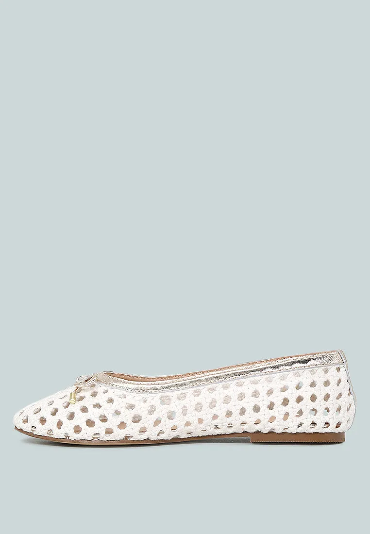 Brionna White Cotton Mesh Flat Ballerinas