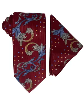 Bruno Conte Baroque Tie and Handkerchief - Burgundy Wine