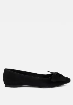 Chuckle Black Big Bow Suede Ballerina Flats By Ruw