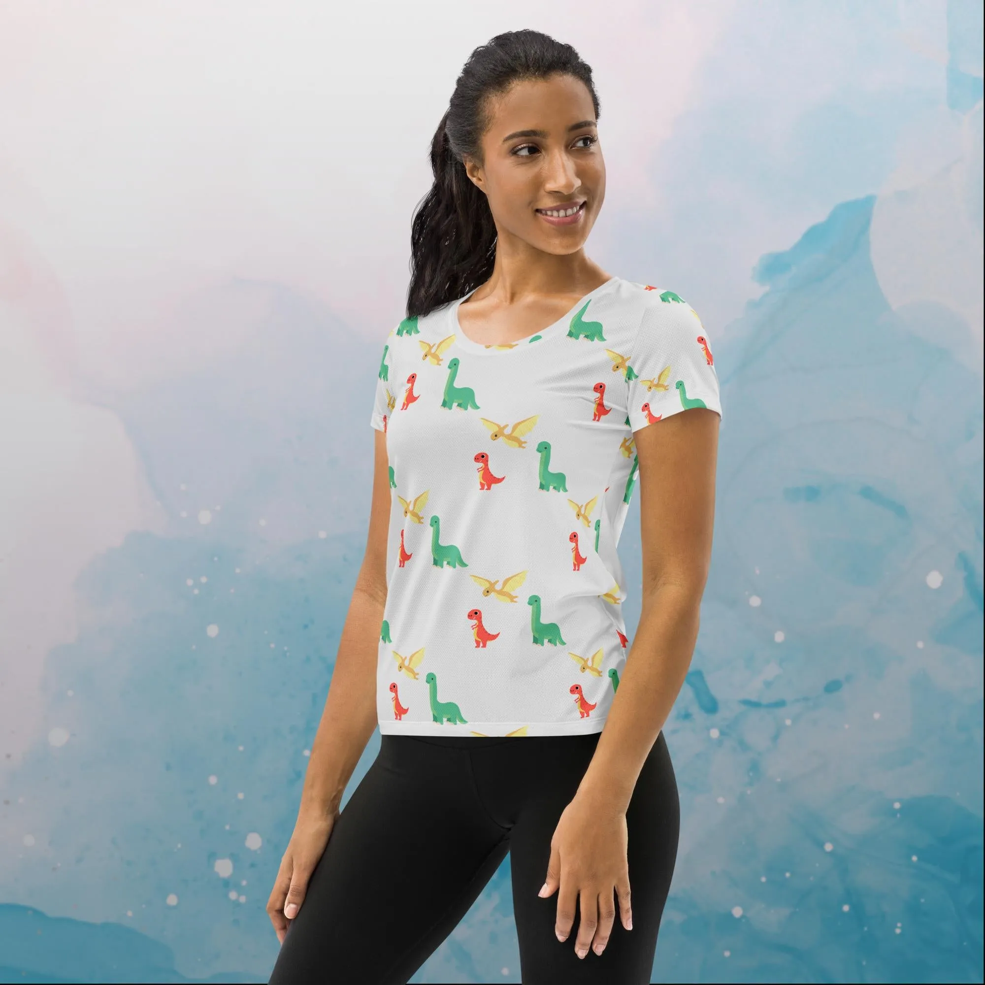 Cute Dino Print Womens Athletic Tee Shirt