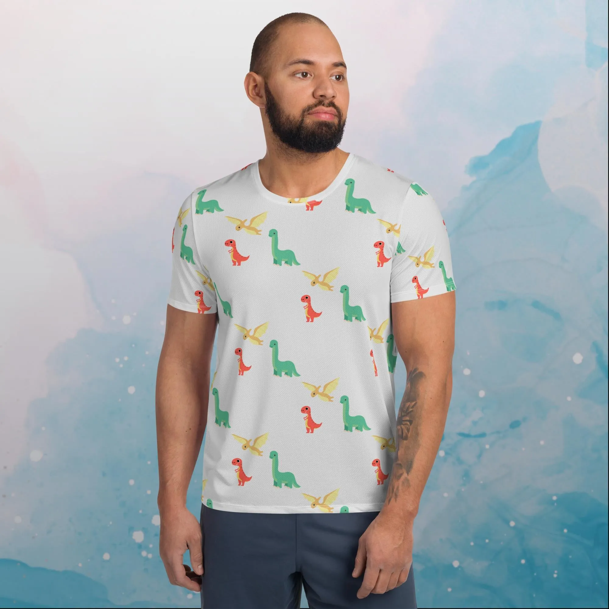 Cute Dinos Print Mens Athletic Tee Shirt