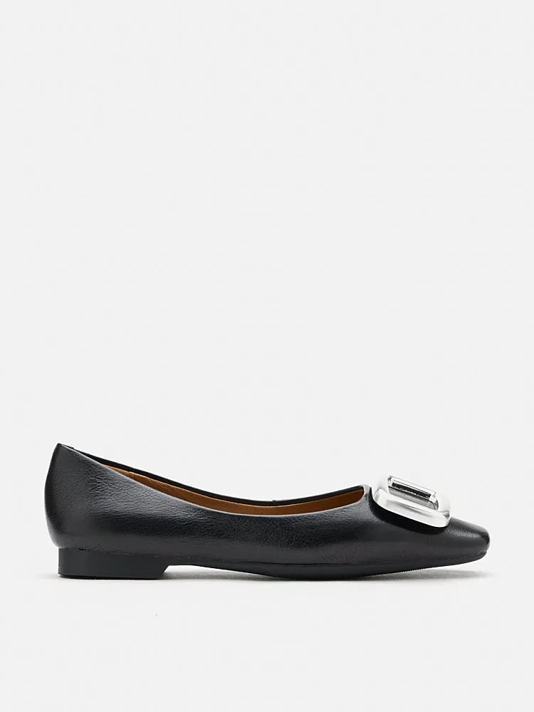 Daeva Silver Buckle Flats