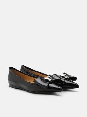 Daisy Hearts and Bow Pointed Toe Metallic Flats