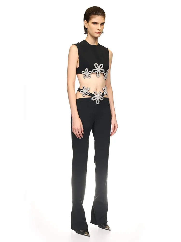 Diamond Flower Hollow Out Pant Set