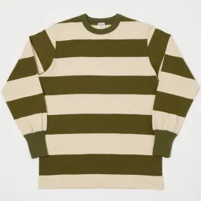 Freewheelers 2225015 Horizontal Striped LS Tee - Olive/Straw Cream