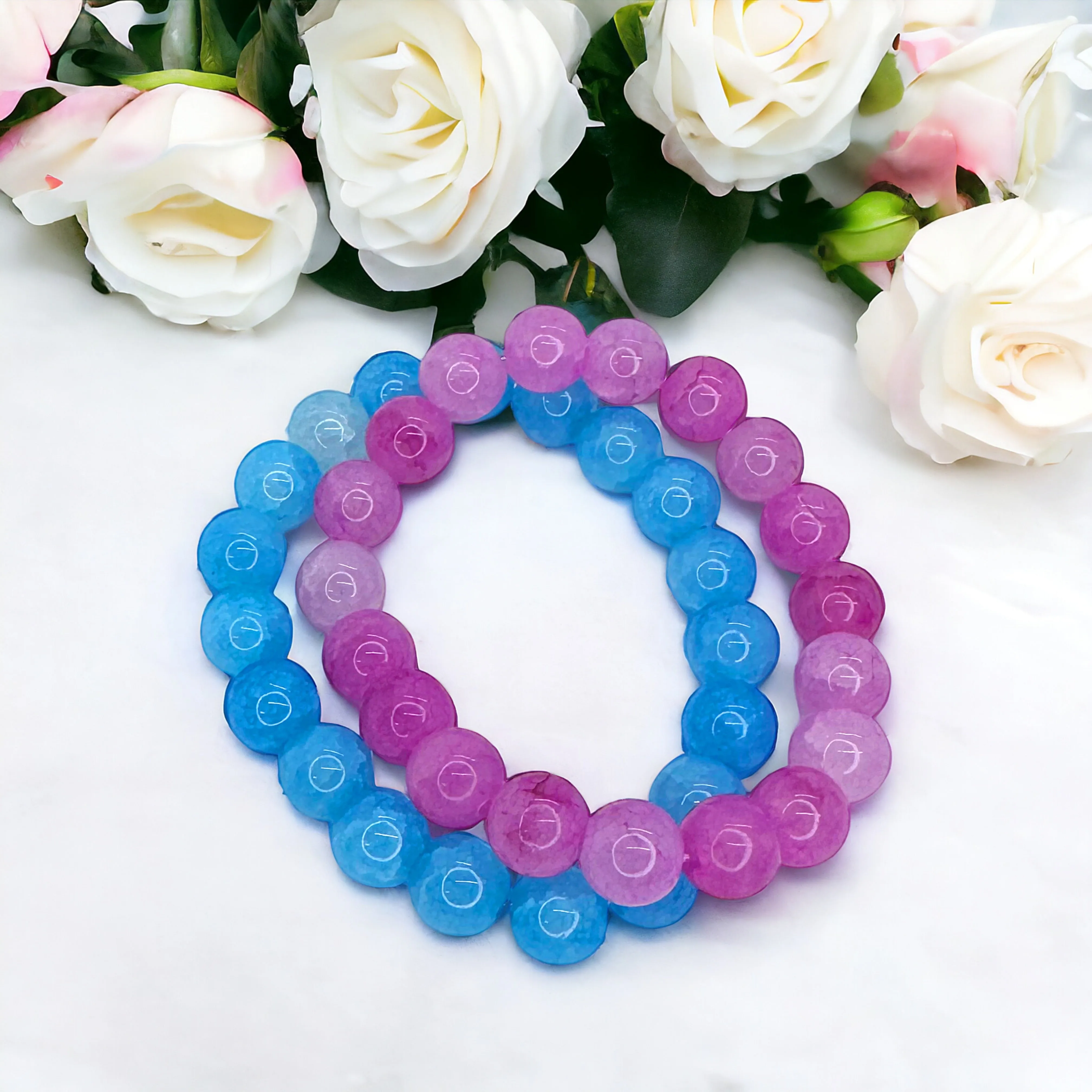 Gender Reveal Accessories Set of 2 Stretchy Bracelets - 1 Pink & 1 Blue