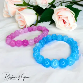 Gender Reveal Accessories Set of 2 Stretchy Bracelets - 1 Pink & 1 Blue