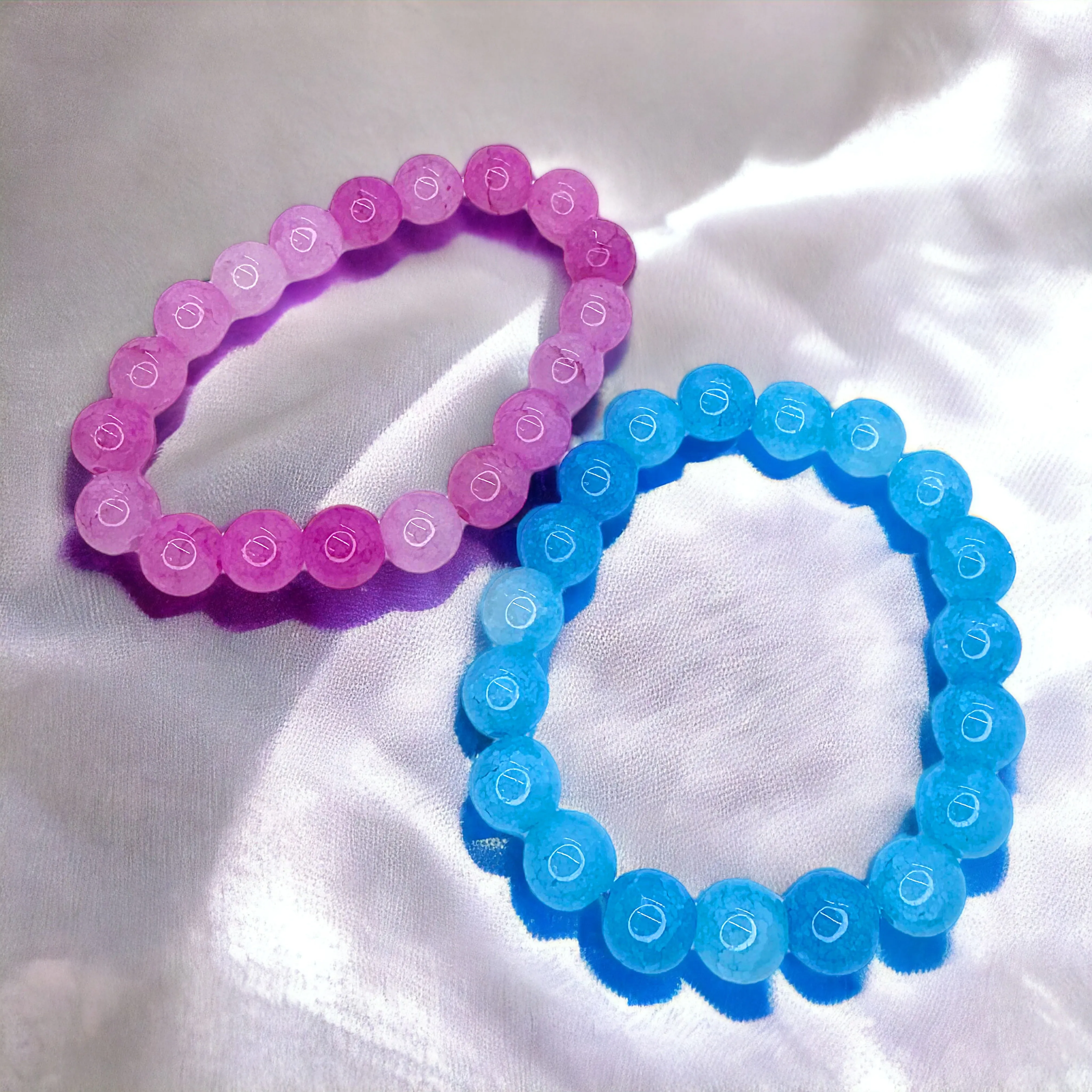 Gender Reveal Accessories Set of 2 Stretchy Bracelets - 1 Pink & 1 Blue