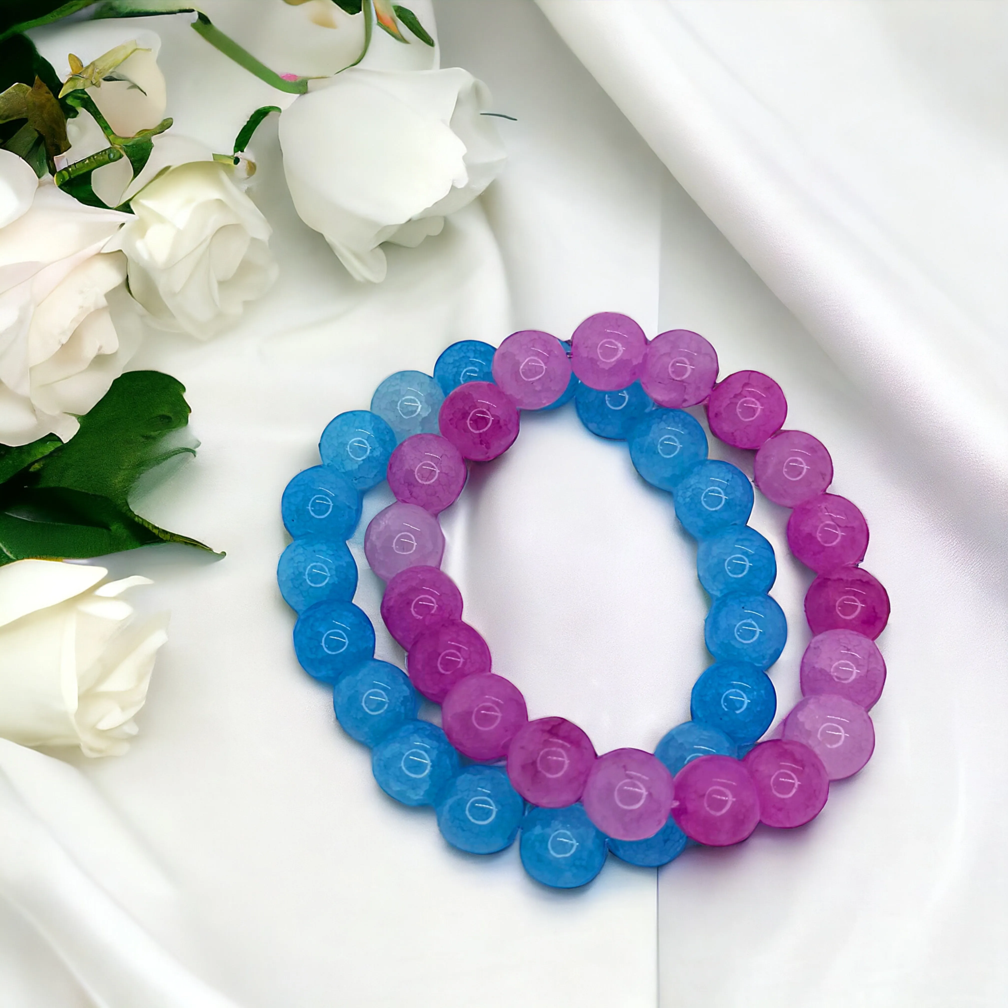 Gender Reveal Accessories Set of 2 Stretchy Bracelets - 1 Pink & 1 Blue