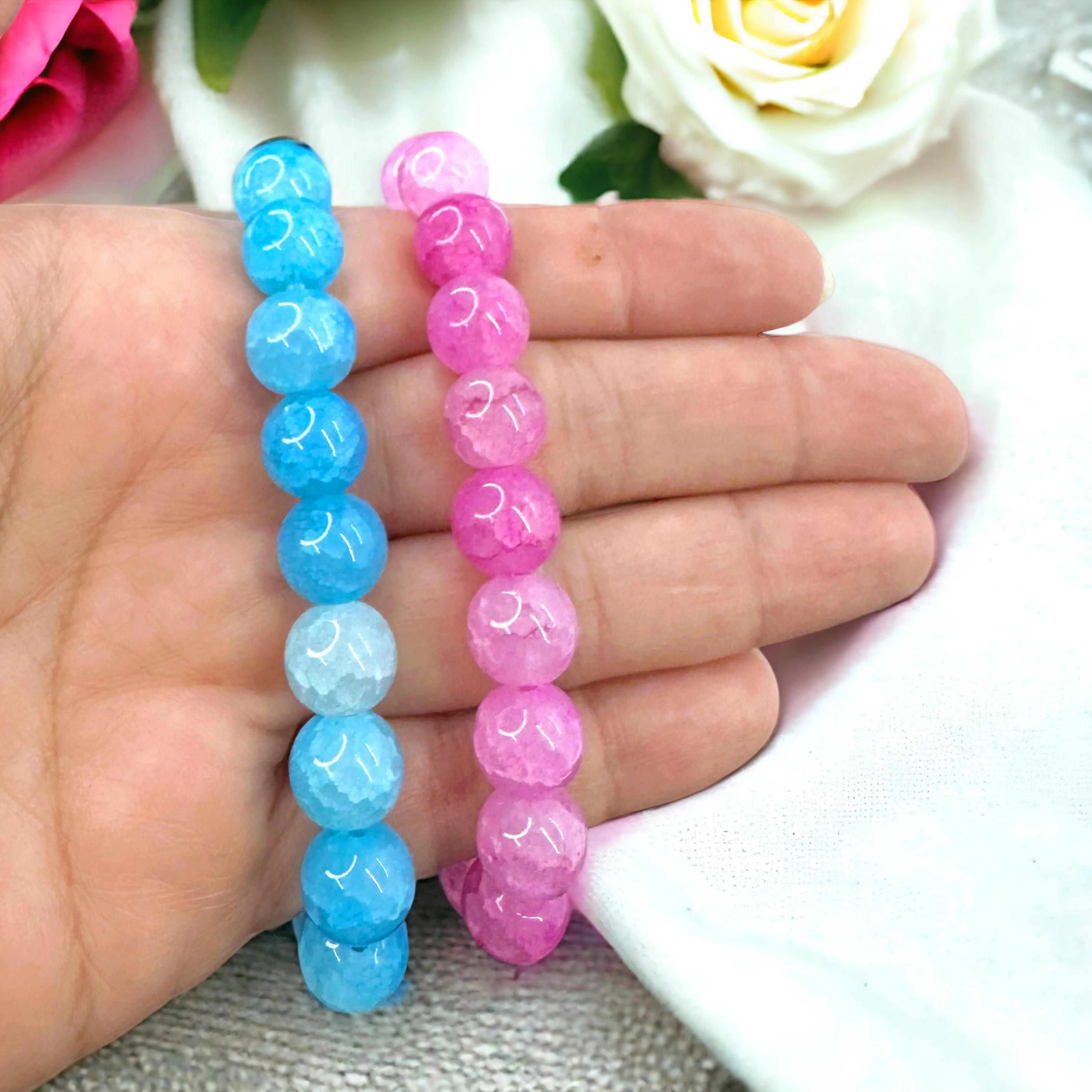 Gender Reveal Accessories Set of 2 Stretchy Bracelets - 1 Pink & 1 Blue