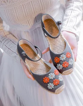 Handmade Daisy Embroidery Comfortable Flat Shoes