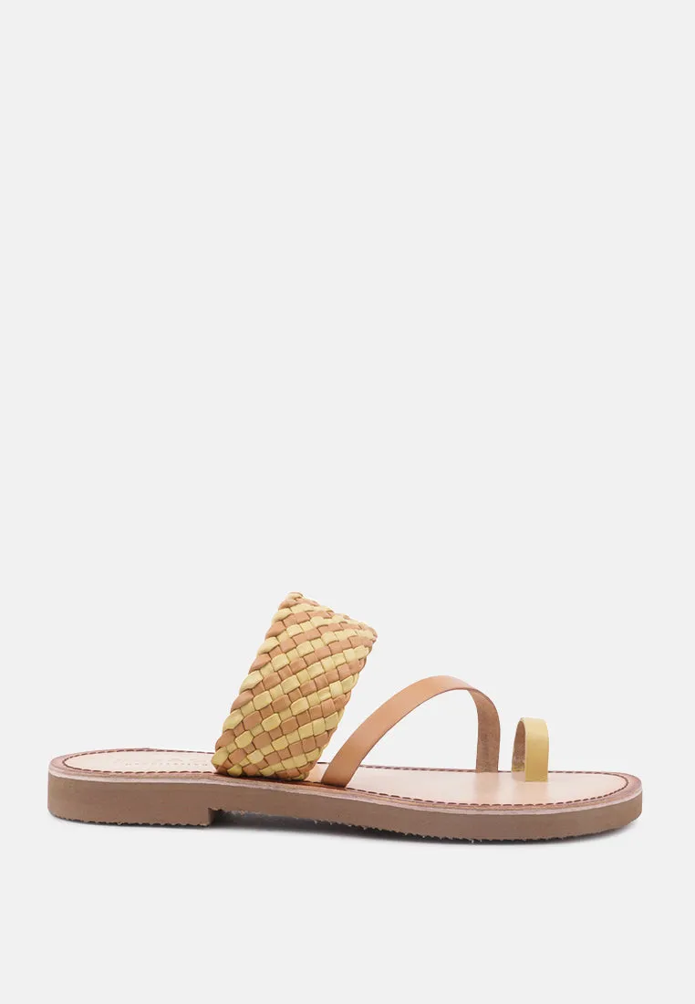 ISIDORA Mustard Braided Leather Flat Sandal