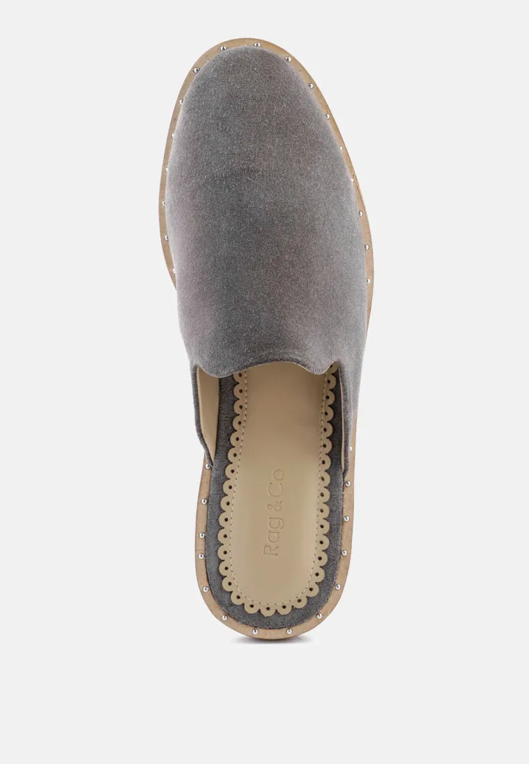 LIA Grey Handcrafted Suede Mules