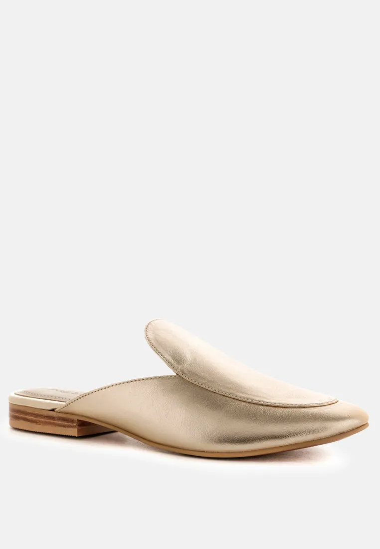 MARLA Gold Metallic Leather Mules