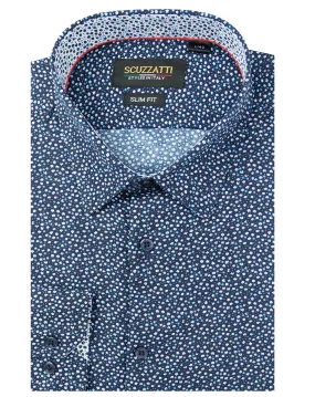 Men's Navy Flower Printed Slim Fit Shirt