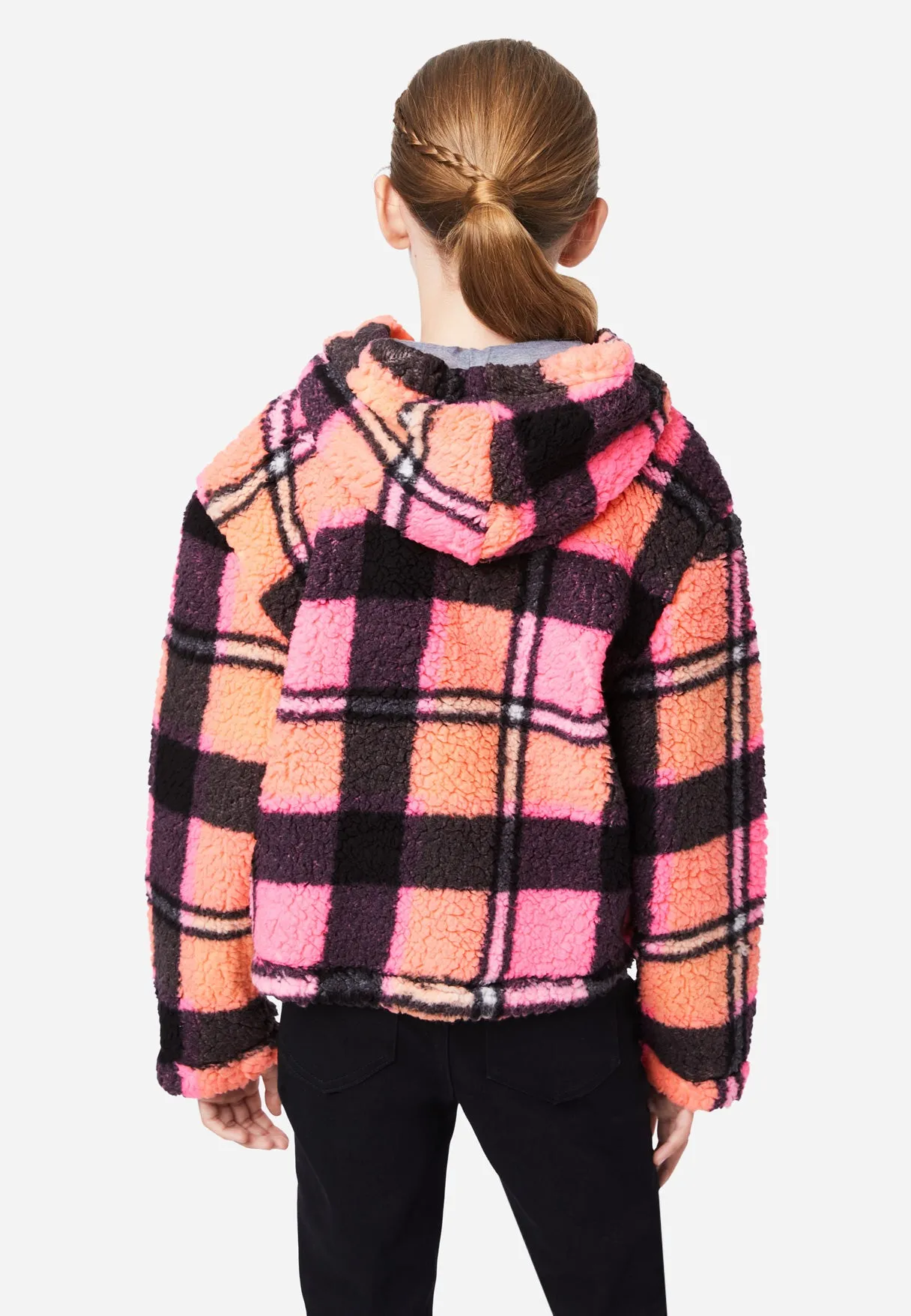 Patterned Faux Sherpa Zip-Front Hoodie