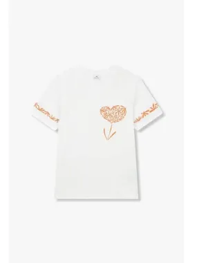 PS Women s Embroidered Heart Flower T Shirt White