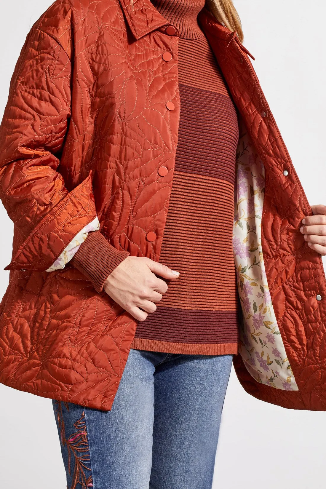 QUILTED SNAP FRONT SHACKET WITH PATTERNED LINING-Pumpkin spice