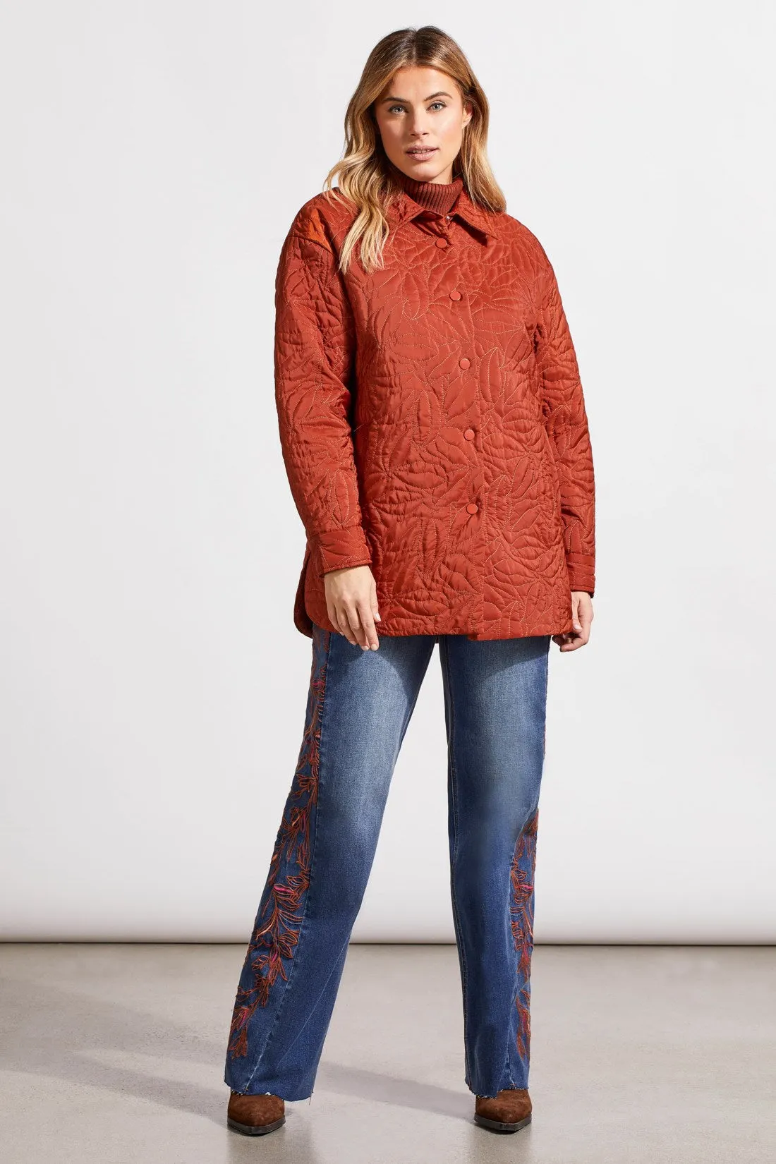 QUILTED SNAP FRONT SHACKET WITH PATTERNED LINING-Pumpkin spice