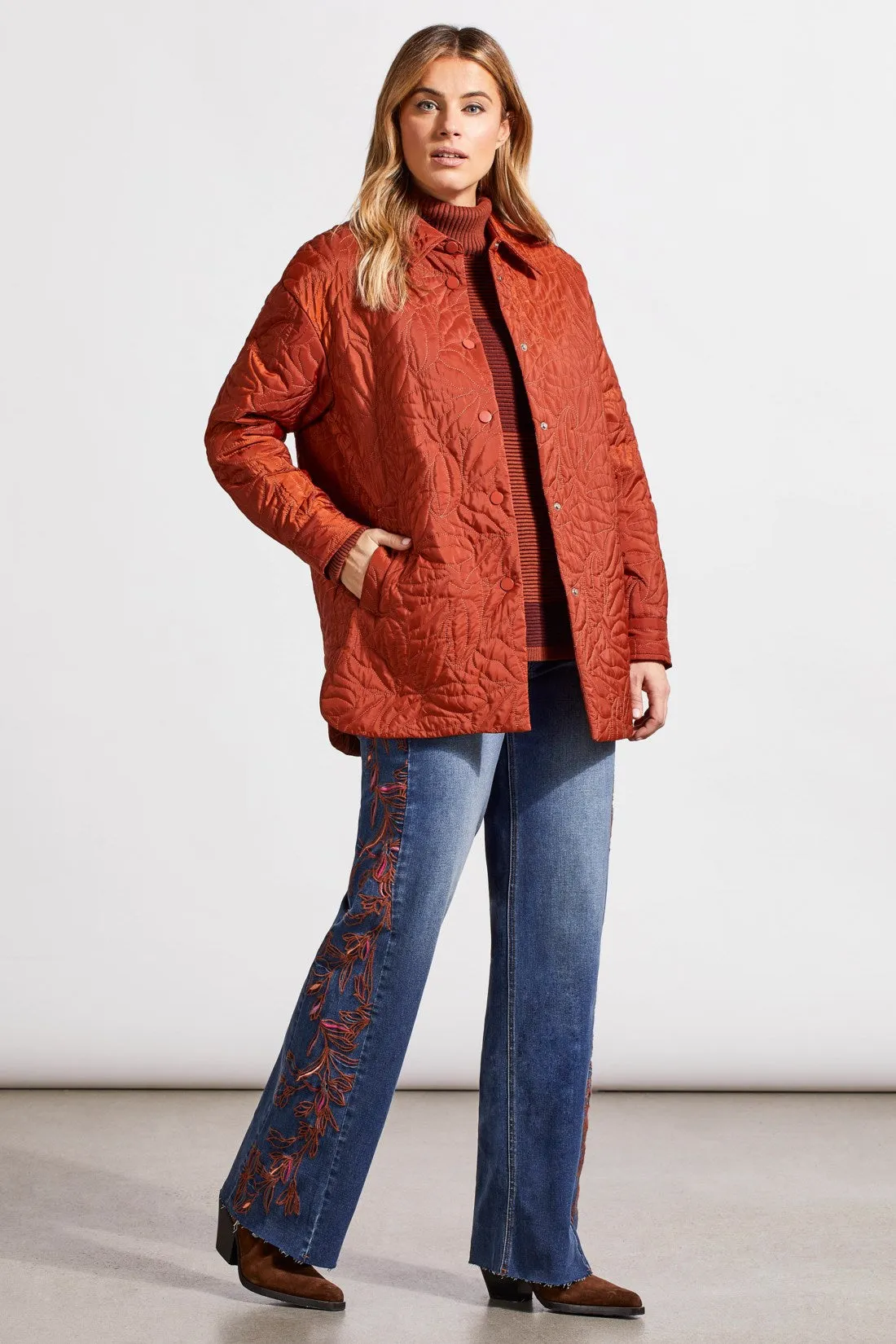 QUILTED SNAP FRONT SHACKET WITH PATTERNED LINING-Pumpkin spice