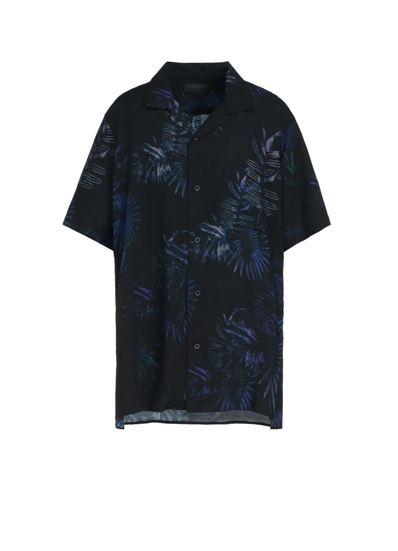 RAYON LAWN BLUE PALM LEAF PATTERNED ALOHA SHIRT