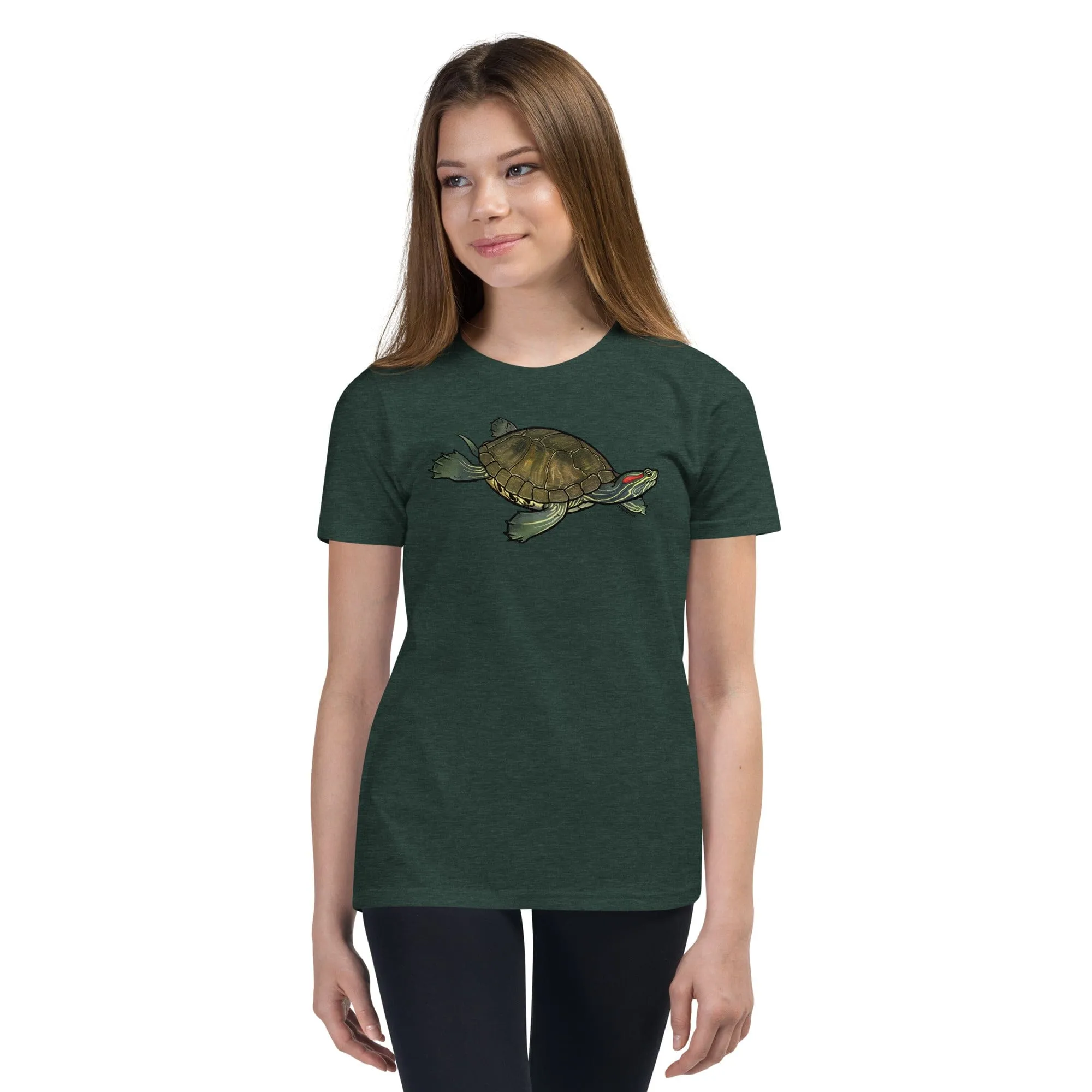 Red Eared Slider Youth Short Sleeve T-Shirt, Cute Turtle Tee