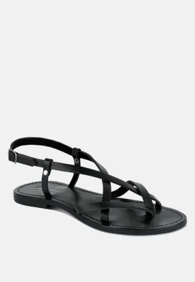 RITA Black Strappy Flat Leather Sandals