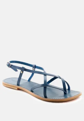 RITA Blue Strappy Flat Leather Sandals