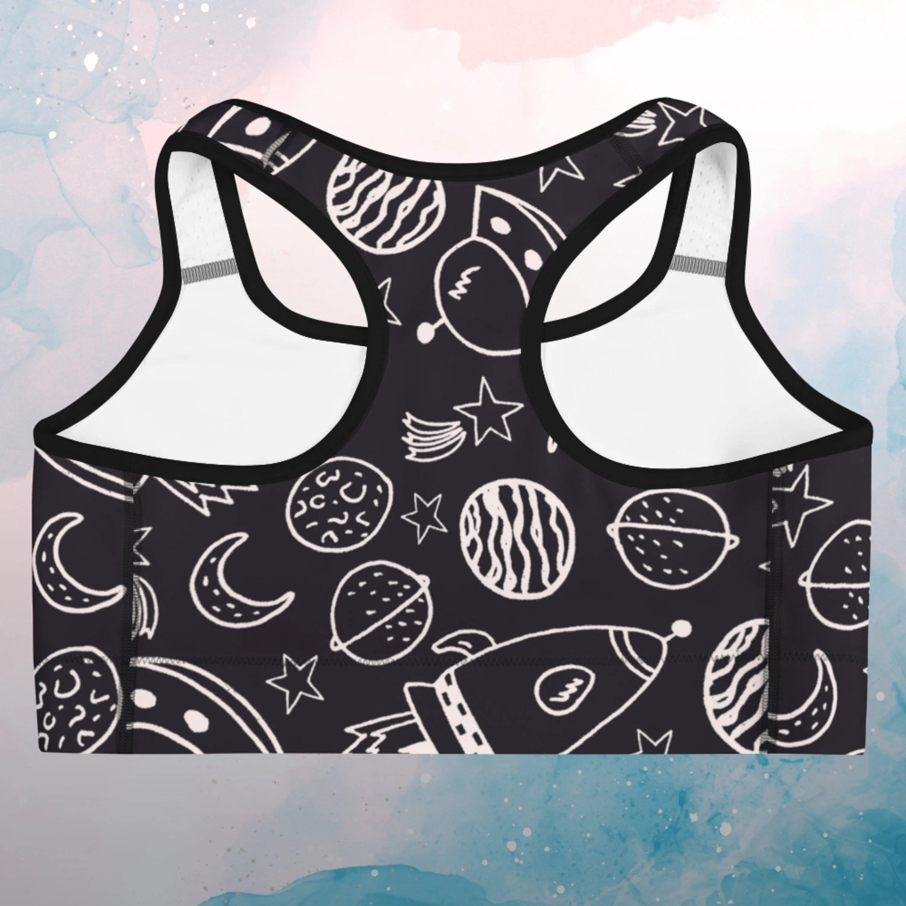 Rocket Ships and Planets Womens Sports Bra Gym Top