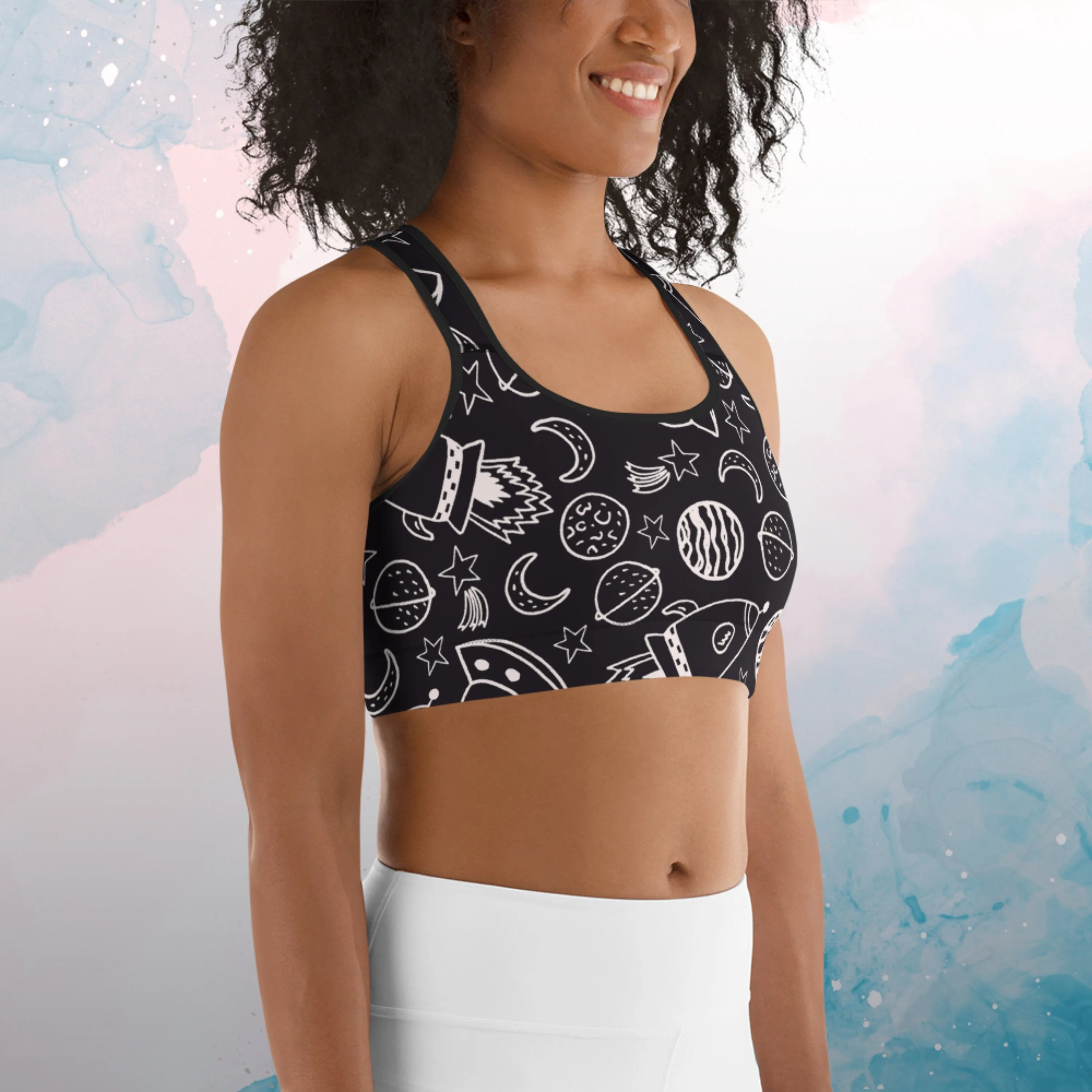 Rocket Ships and Planets Womens Sports Bra Gym Top