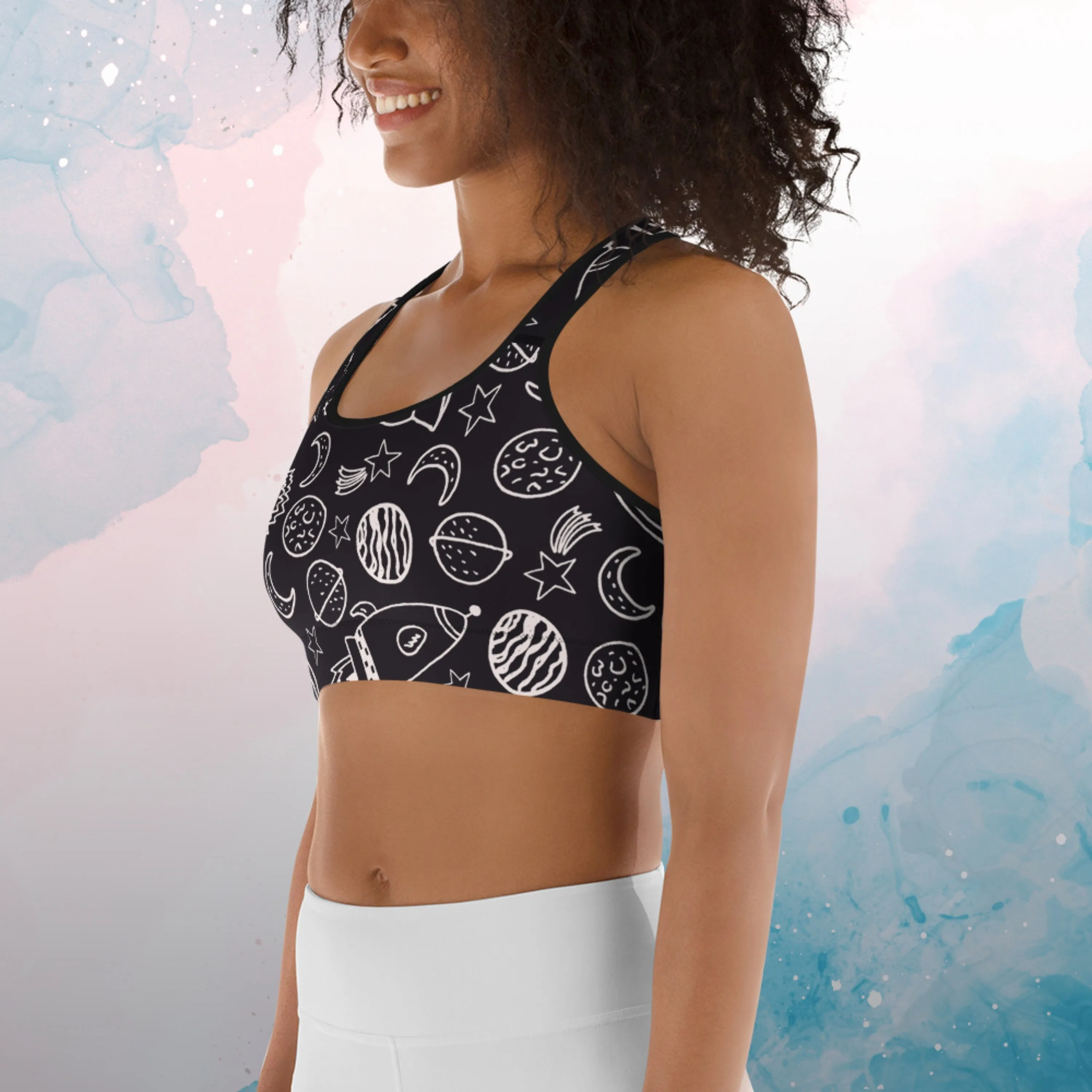 Rocket Ships and Planets Womens Sports Bra Gym Top