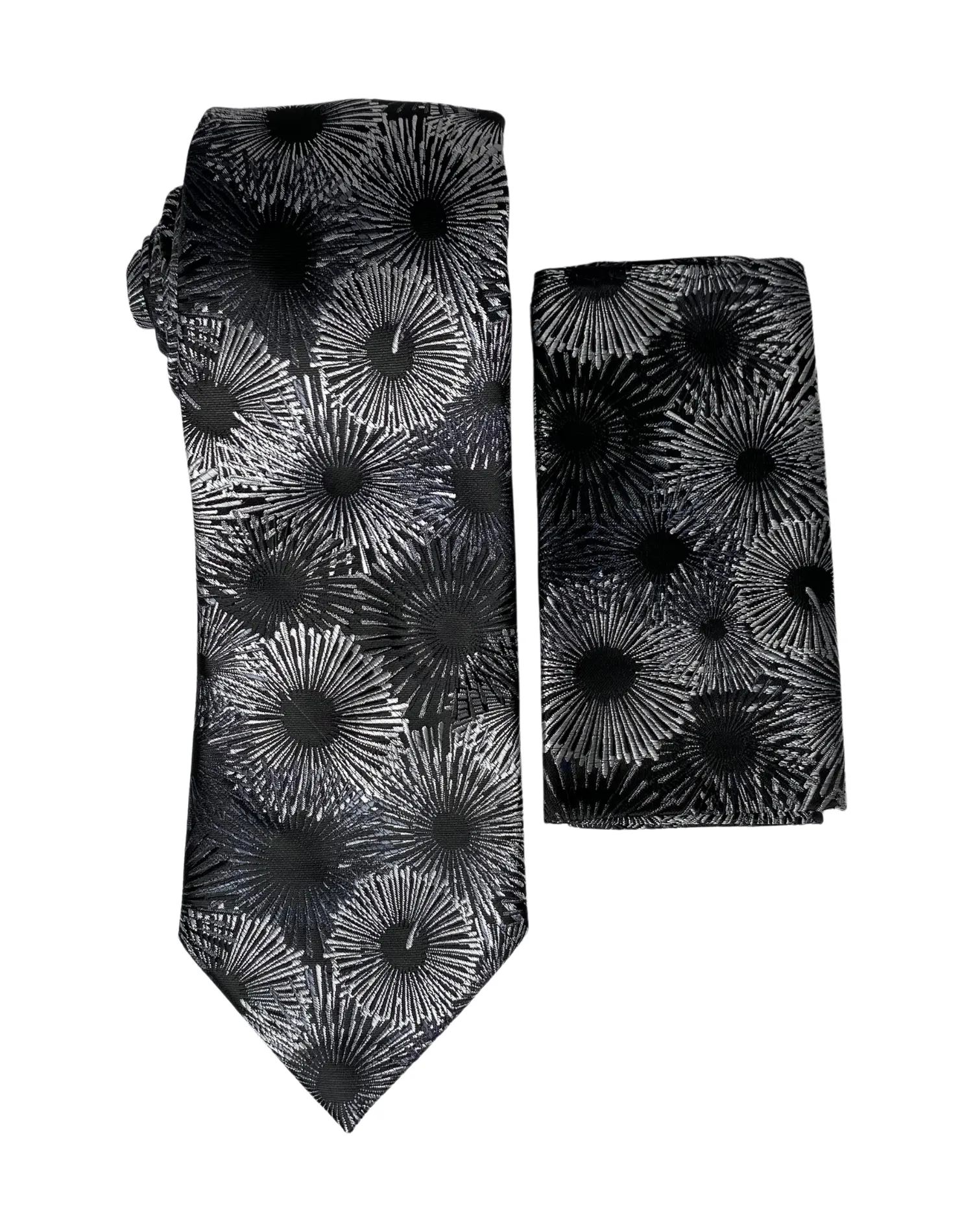 Stacy Adams Floral Burst Tie and Handkerchief - Black & White