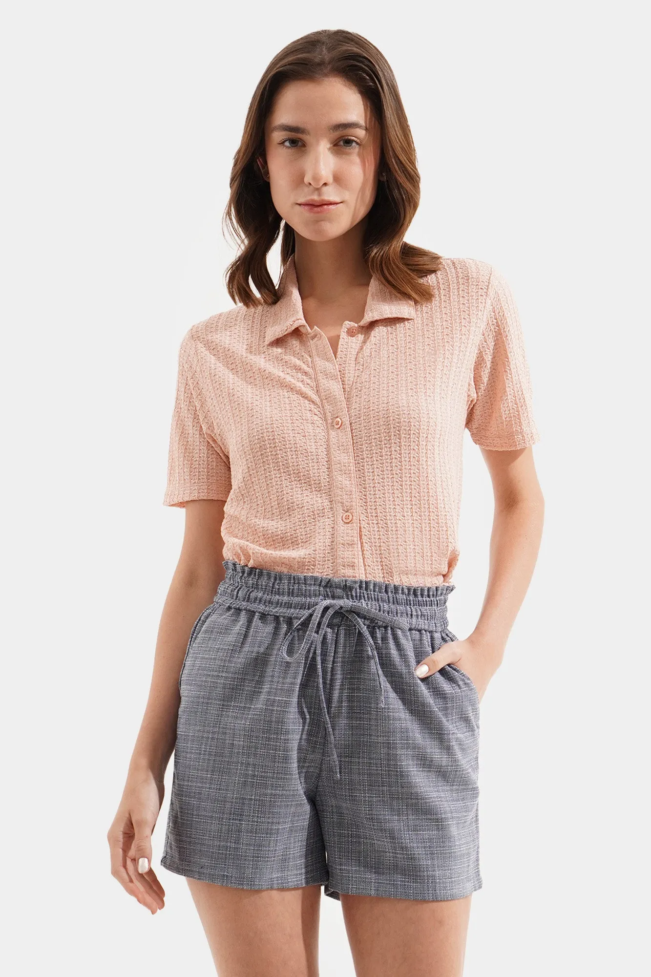 Textured Button Down Collared Tee