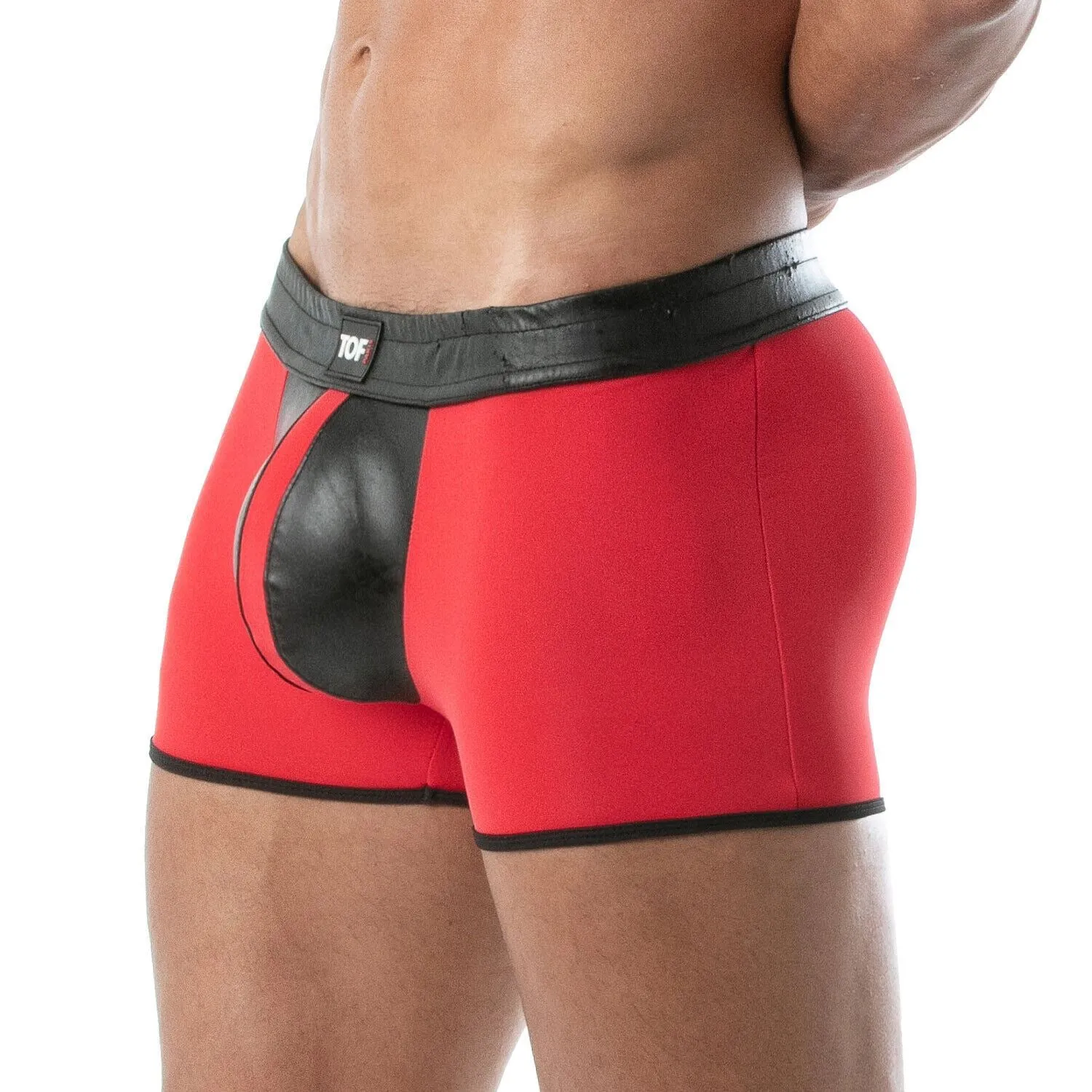 TOF PARIS Mid-Thigh Short Contrasting Front Pouch Stretch Boxer Shorts Red 27