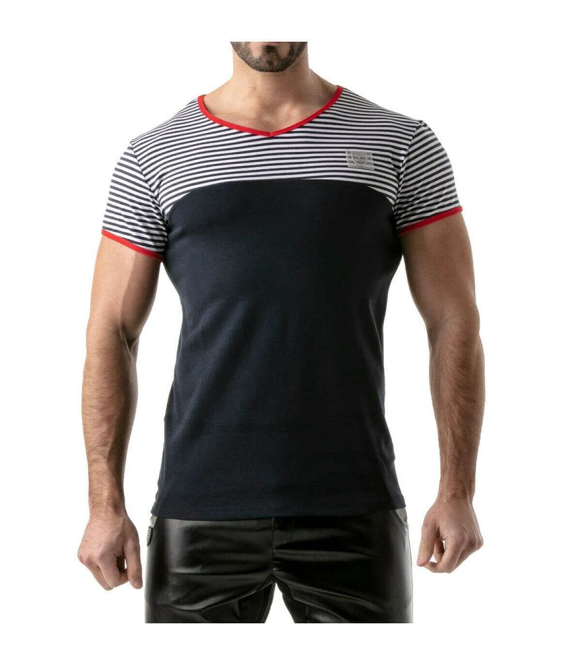 ''TOF PARIS'' T-Shirt Half-Striped Cotton Jersay Casual Modern Style Red 22