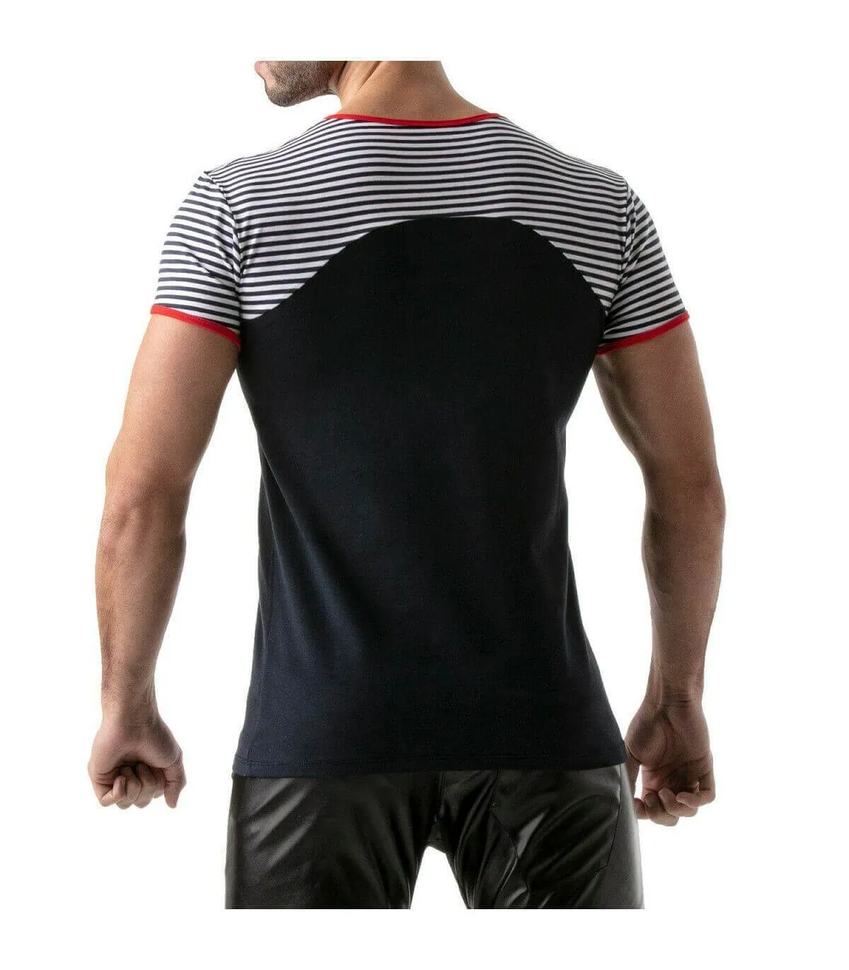 ''TOF PARIS'' T-Shirt Half-Striped Cotton Jersay Casual Modern Style Red 22