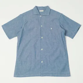 Warehouse & Co 3091 S/S Open Collar Shirt - Chambray Blue