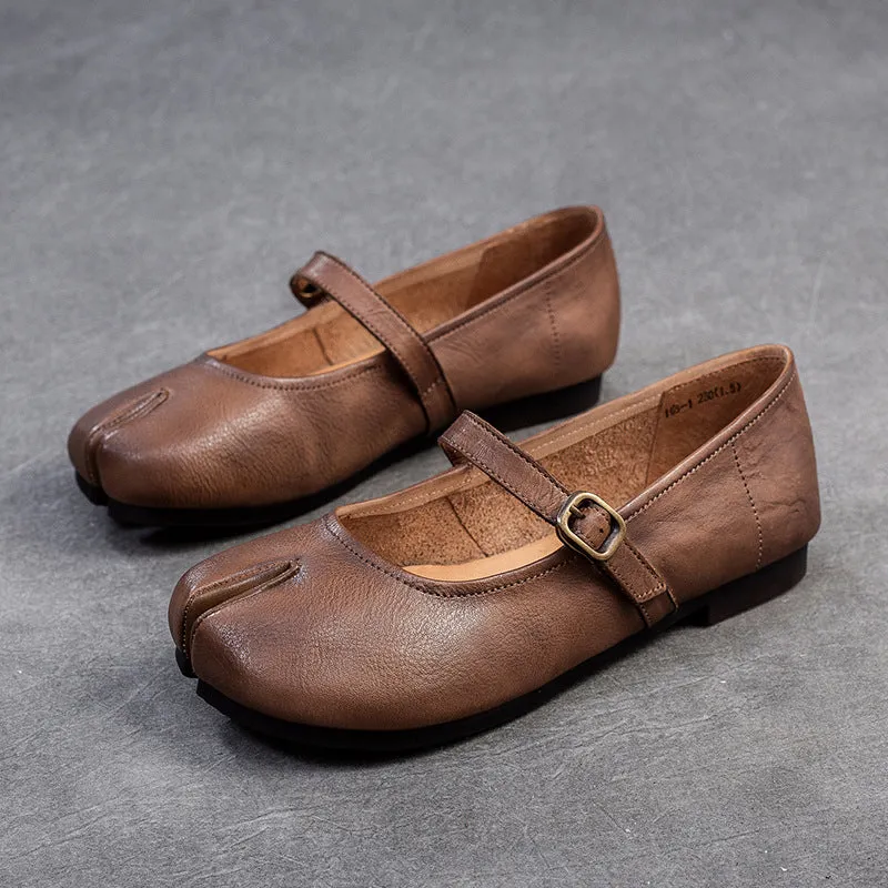 Women Retro Leather Soft Casual Buckle Flats