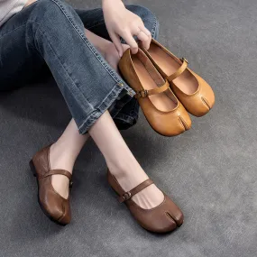 Women Retro Leather Soft Casual Buckle Flats