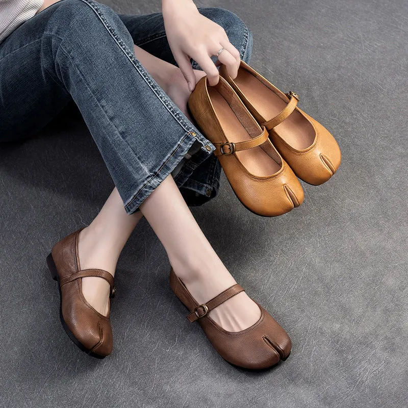 Women Retro Leather Soft Casual Buckle Flats