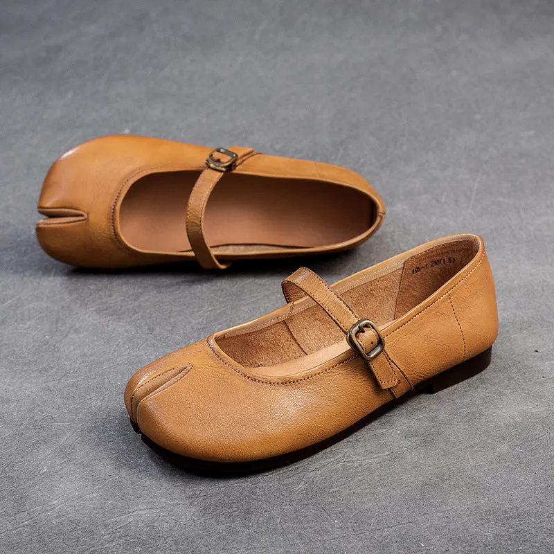 Women Retro Leather Soft Casual Buckle Flats